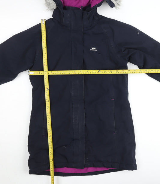Trespass Girls Black Hooded Waterproof Parka Coat 9-10 Years Winter Warm