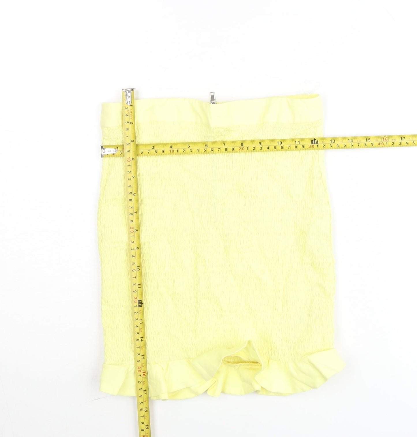 Oh Polly Women's Yellow Short Ruffle Stretch Skirt Size 10