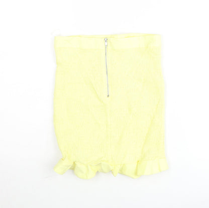 Oh Polly Women's Yellow Short Ruffle Stretch Skirt Size 10