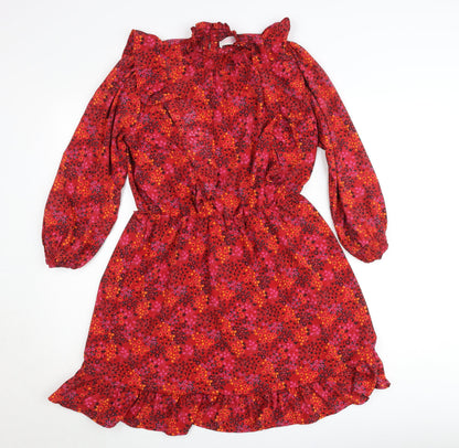 Savida Womens Red Floral A-Line Short Dress Size 12