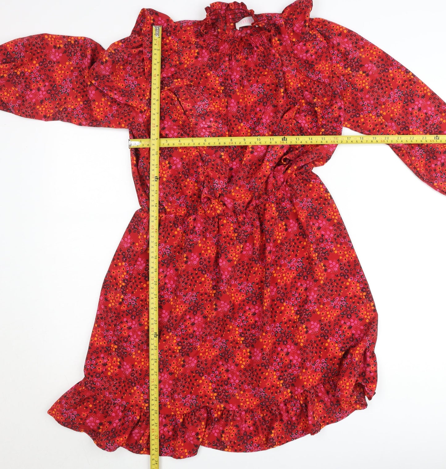 Savida Womens Red Floral A-Line Short Dress Size 12