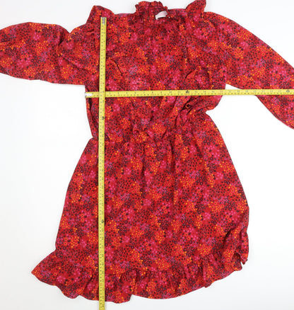 Savida Womens Red Floral A-Line Short Dress Size 12