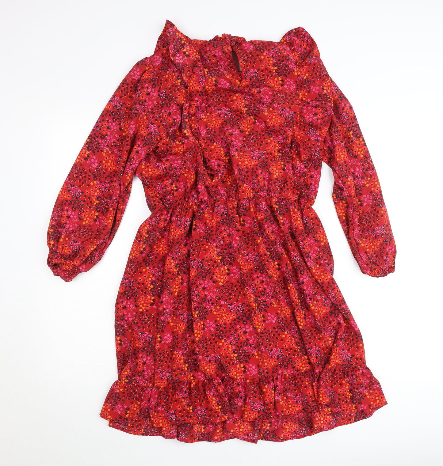 Savida Womens Red Floral A-Line Short Dress Size 12