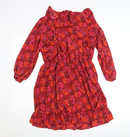 Savida Womens Red Floral A-Line Short Dress Size 12