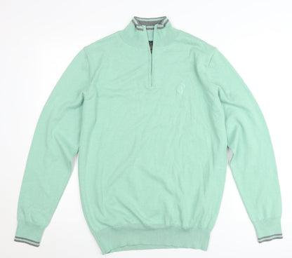 Padraig Harrington Men's Green 1/4 Zip Sweatshirt Small Cotton Blend