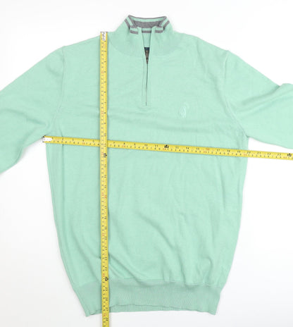 Padraig Harrington Men's Green 1/4 Zip Sweatshirt Small Cotton Blend