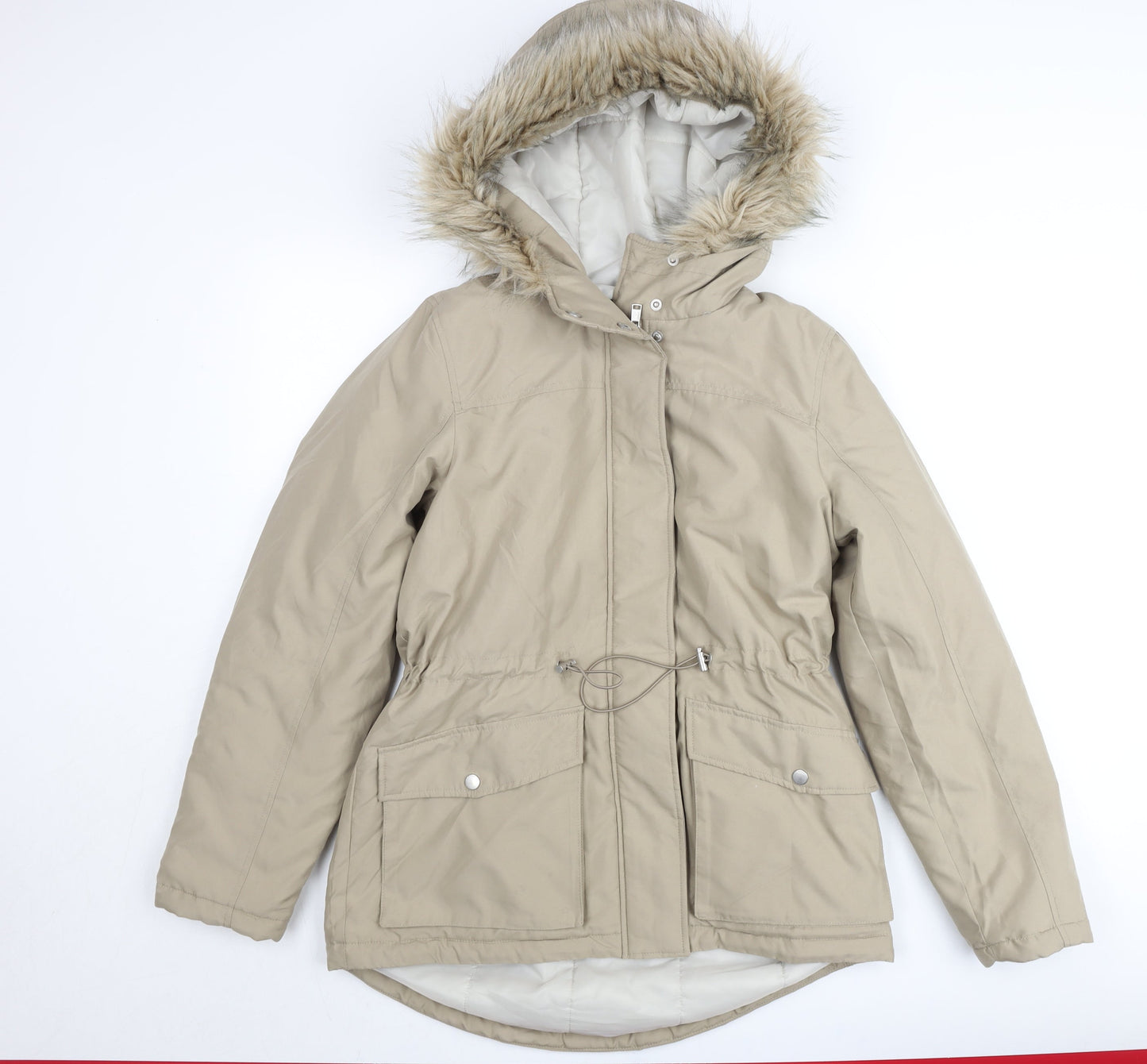 ONLY Womens Beige Fur Trim Hooded Parka Coat XS