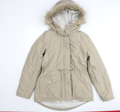 ONLY Womens Beige Fur Trim Hooded Parka Coat XS