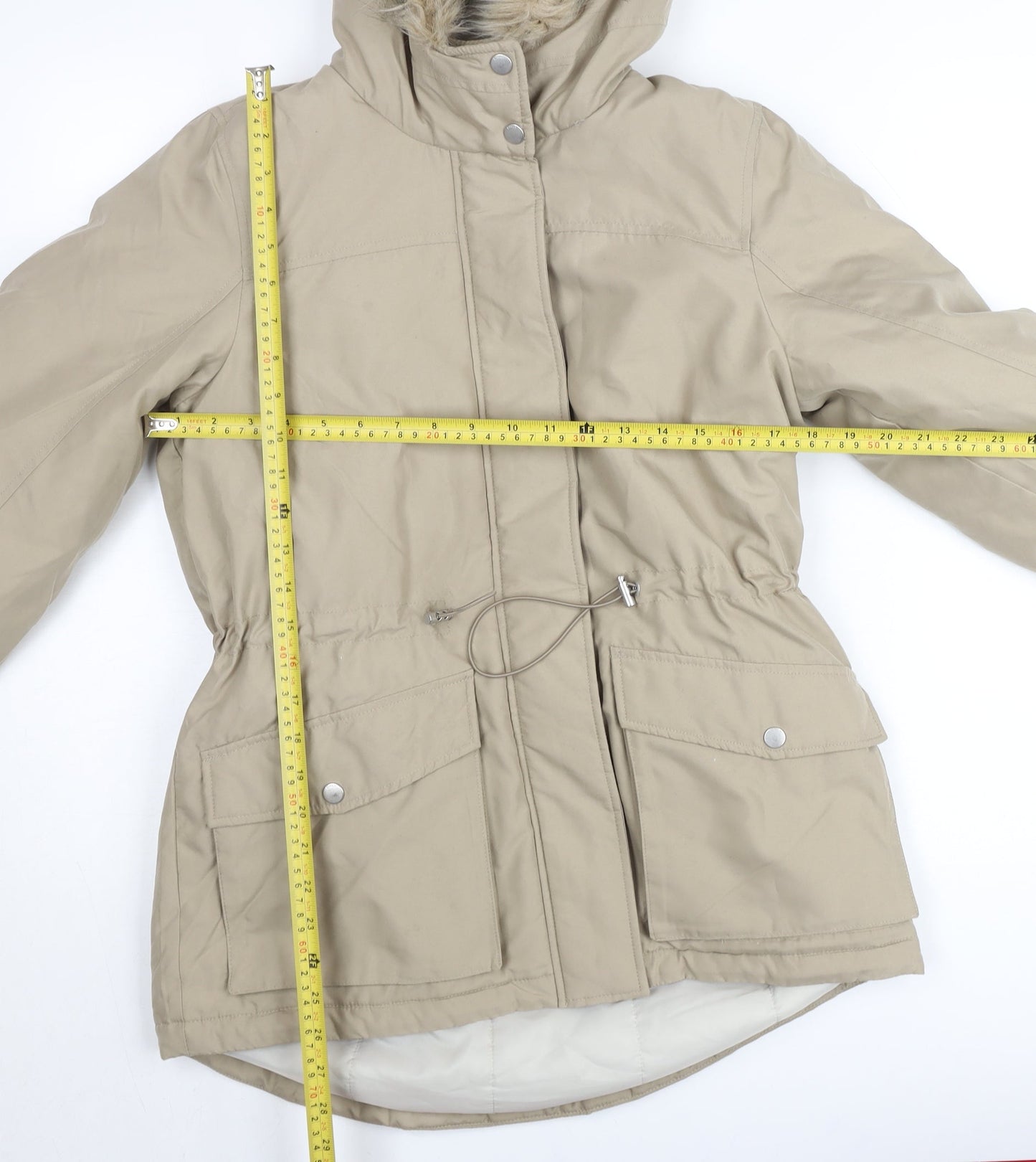 ONLY Womens Beige Fur Trim Hooded Parka Coat XS
