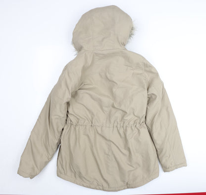 ONLY Womens Beige Fur Trim Hooded Parka Coat XS