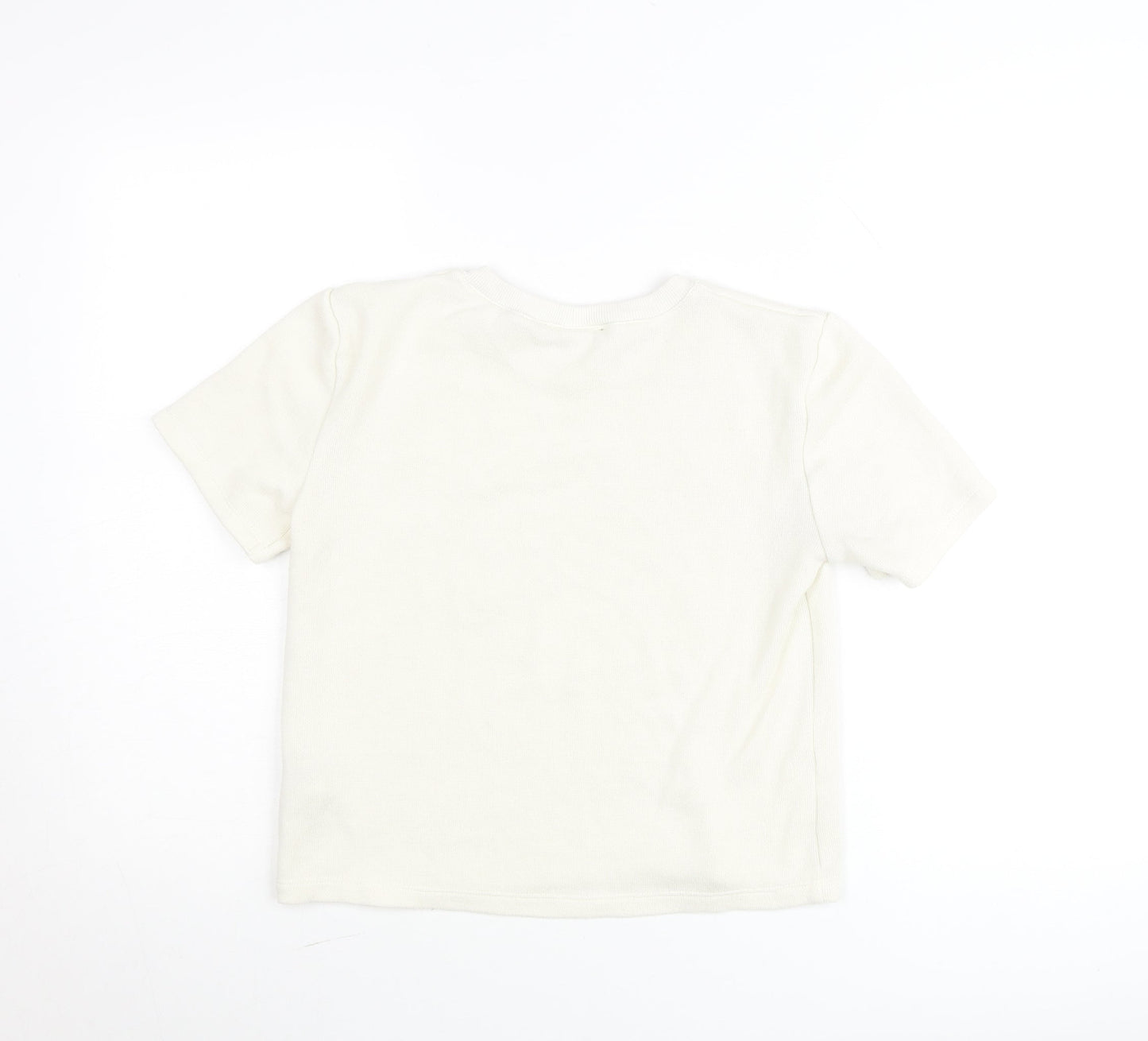 Zara Women Ivory Embellished Short Sleeve Cotton T-Shirt Size 12