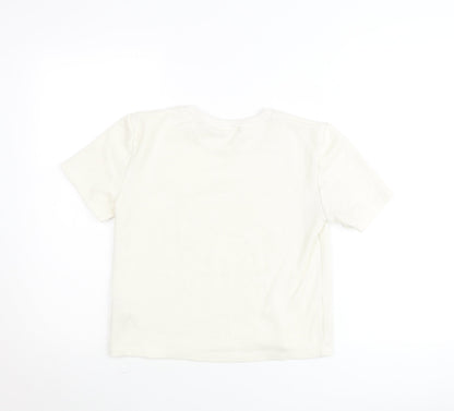 Zara Women Ivory Embellished Short Sleeve Cotton T-Shirt Size 12