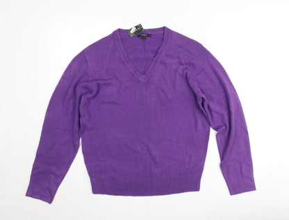 Dunnes Women's Purple V-Neck Cotton Jumper Size S