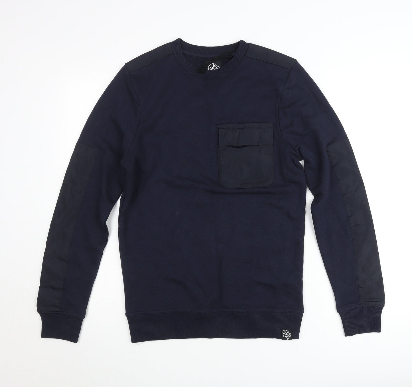 SikSilk Men’s Blue Crew Neck Pullover Jumper Size S Cotton Blend