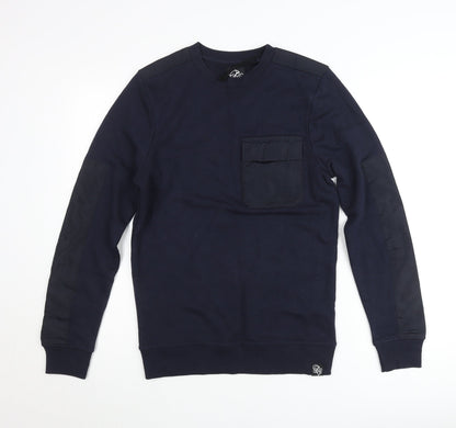 SikSilk Men’s Blue Crew Neck Pullover Jumper Size S Cotton Blend