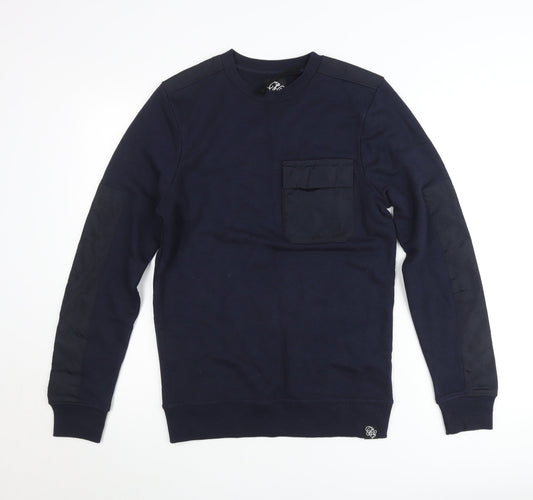 SikSilk Men’s Blue Crew Neck Pullover Jumper Size S Cotton Blend