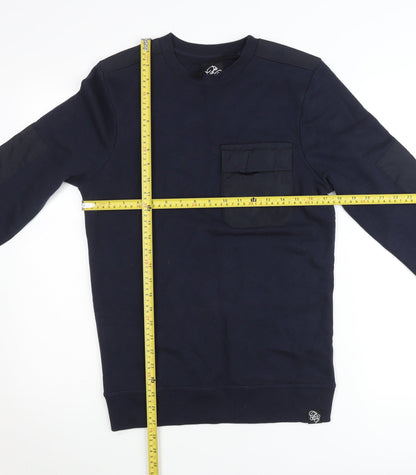 SikSilk Men’s Blue Crew Neck Pullover Jumper Size S Cotton Blend