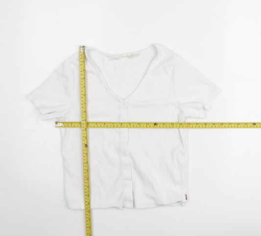 Levi's Women's White Button-Up Short Sleeve Cotton Top Size L
