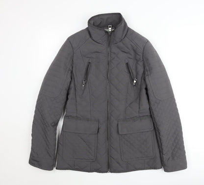 Next Women’s Grey Quilted Mid-Length Jacket Size 8 Lined Zip Casual