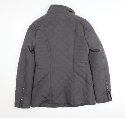 Next Women’s Grey Quilted Mid-Length Jacket Size 8 Lined Zip Casual
