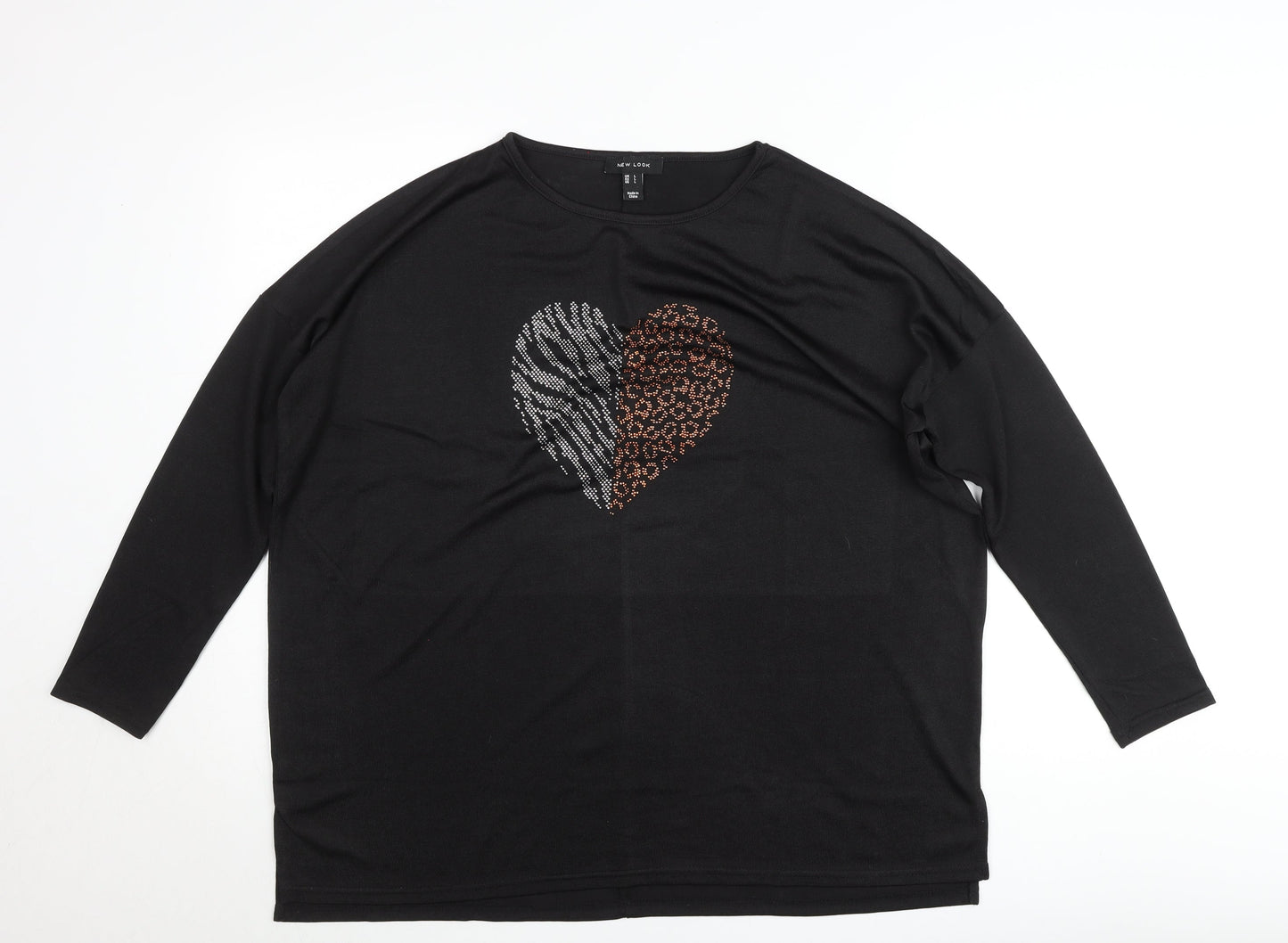 New Look Women’s Black Sequin Heart Long Sleeve Jersey T-Shirt L