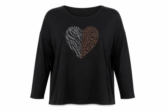 New Look Women’s Black Sequin Heart Long Sleeve Jersey T-Shirt L