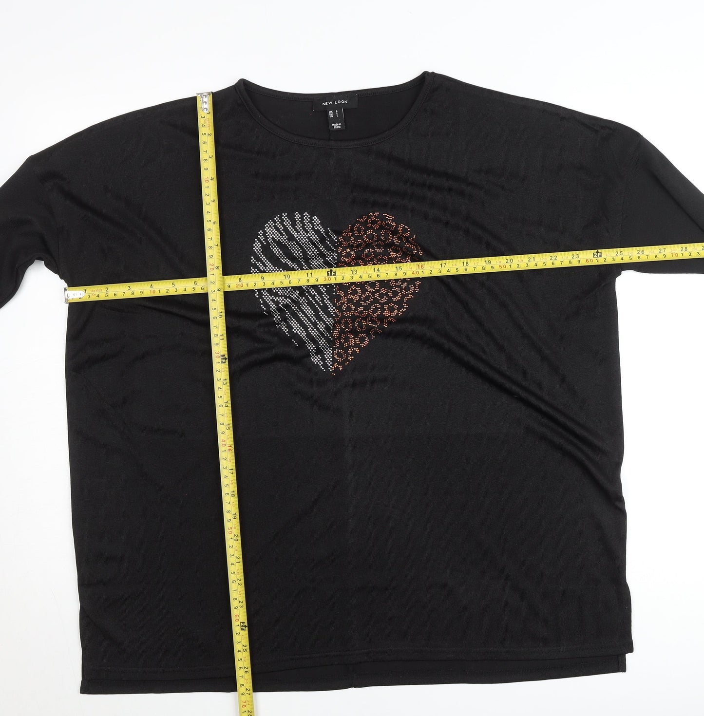 New Look Women’s Black Sequin Heart Long Sleeve Jersey T-Shirt L