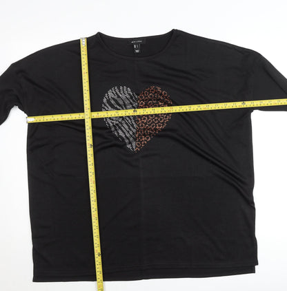 New Look Women’s Black Sequin Heart Long Sleeve Jersey T-Shirt L