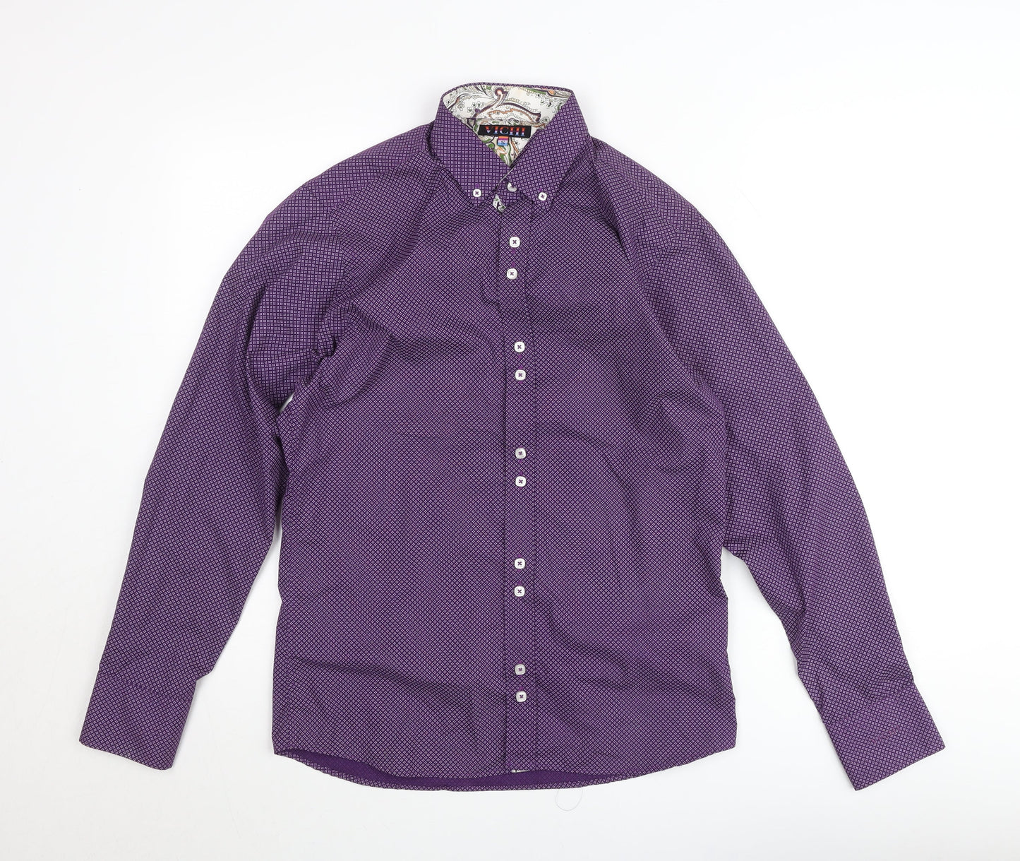 Vichi Men's Purple Geometric Button-Down Shirt Slim Fit Size S