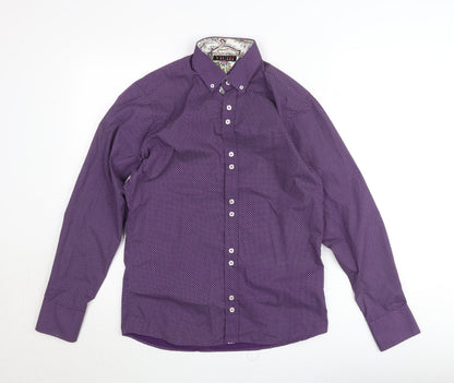 Vichi Men's Purple Geometric Button-Down Shirt Slim Fit Size S
