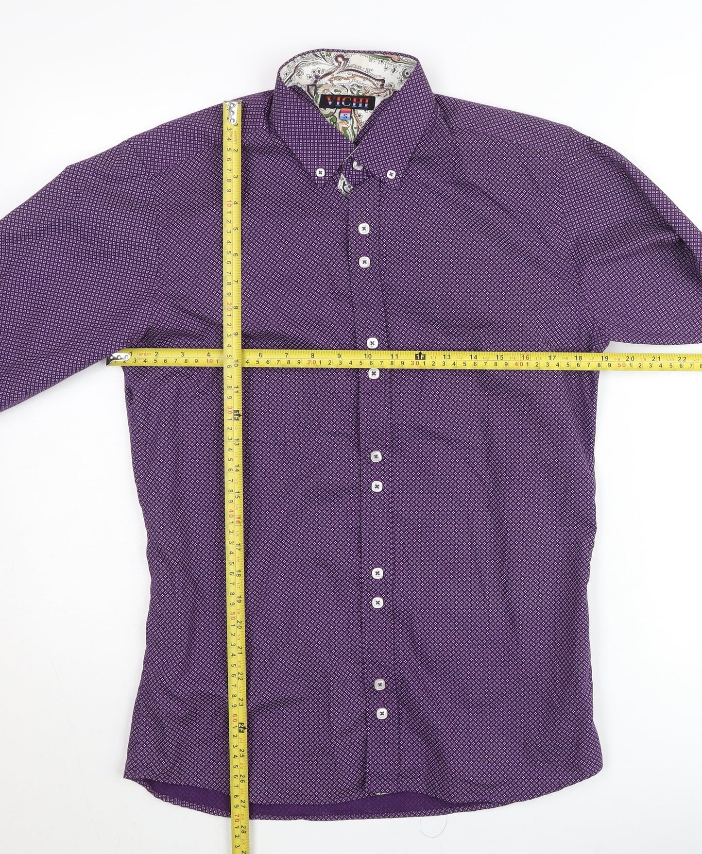 Vichi Men's Purple Geometric Button-Down Shirt Slim Fit Size S