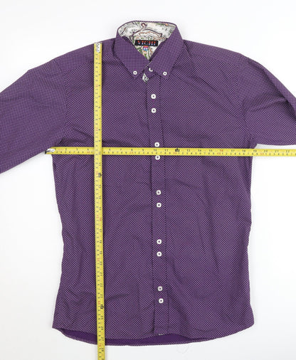 Vichi Men's Purple Geometric Button-Down Shirt Slim Fit Size S