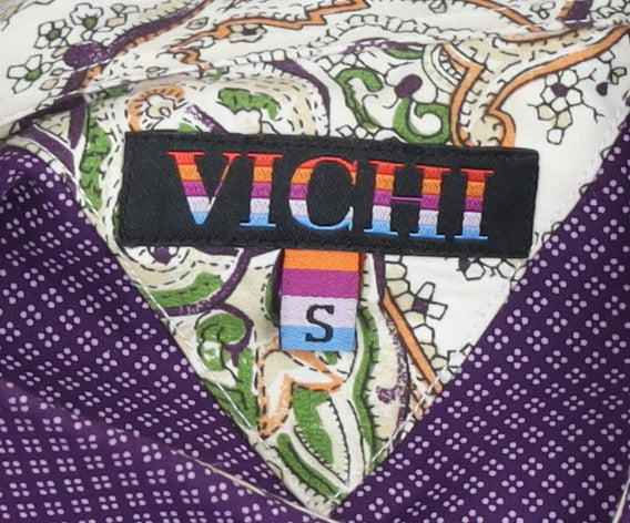 Vichi Men's Purple Geometric Button-Down Shirt Slim Fit Size S