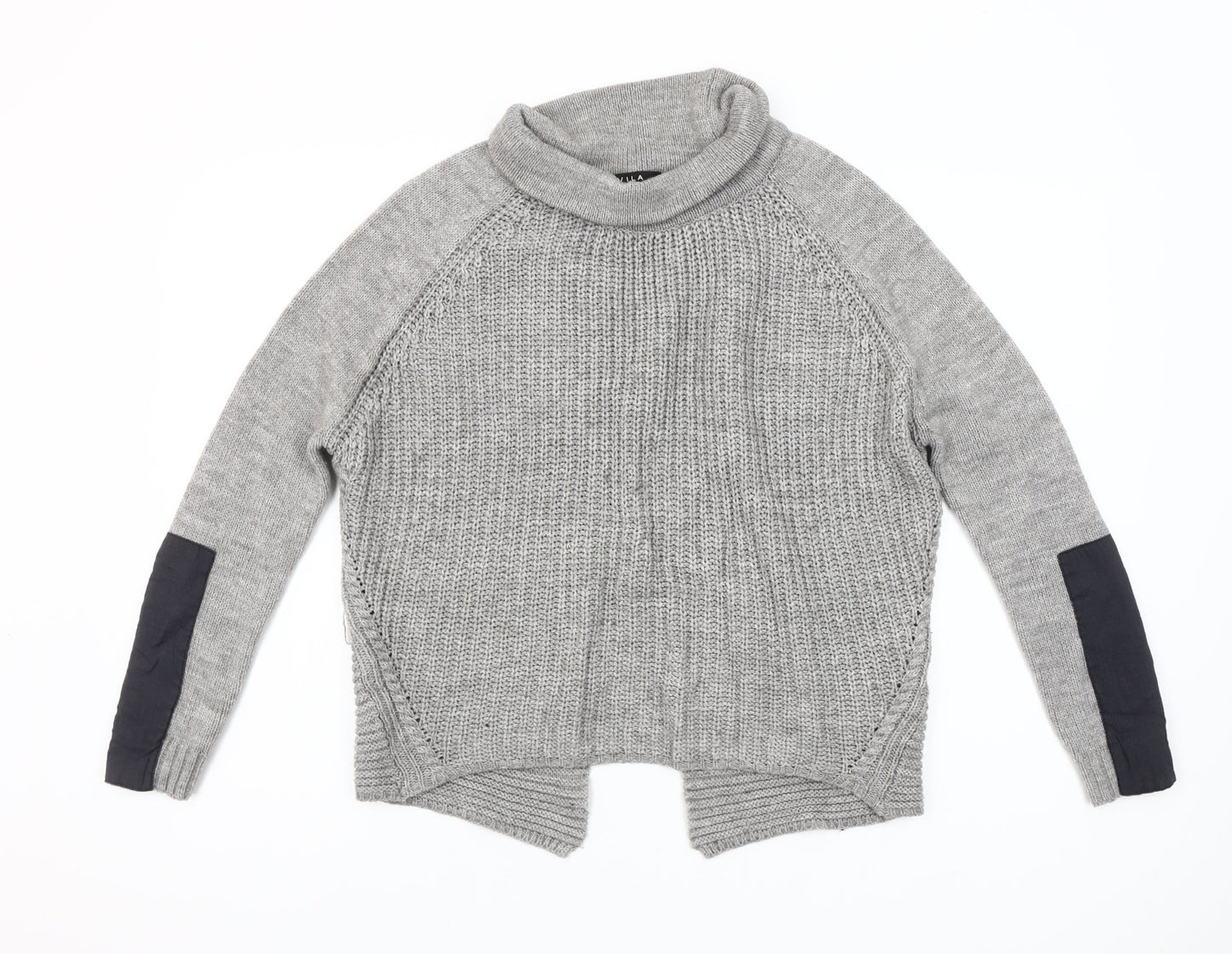 Vila Women’s Grey Roll Neck Chunky Knit Wool Blend Jumper Size S