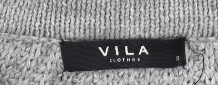 Vila Women’s Grey Roll Neck Chunky Knit Wool Blend Jumper Size S