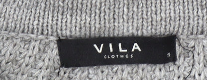 Vila Women’s Grey Roll Neck Chunky Knit Wool Blend Jumper Size S