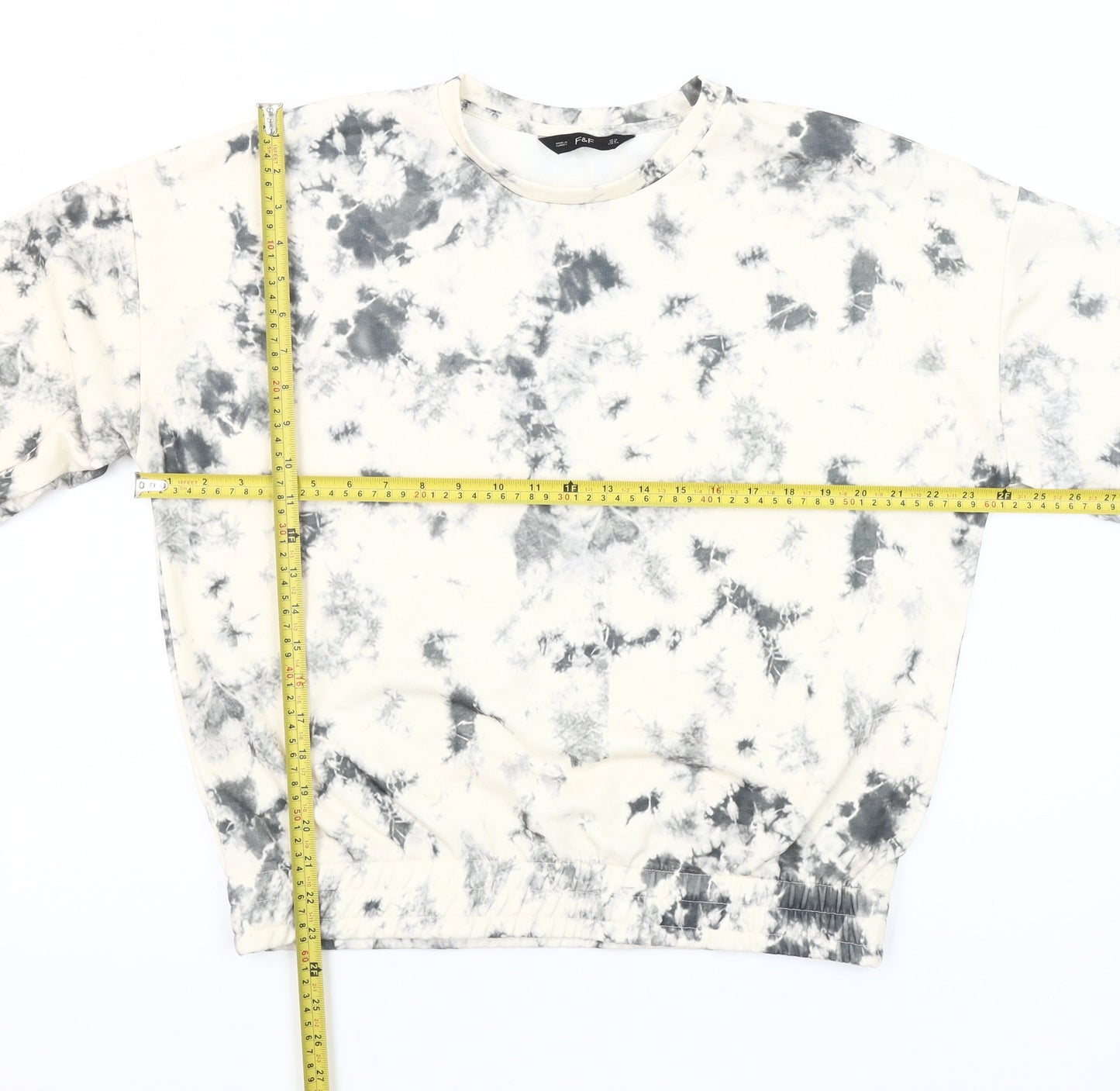 F&F Women's Beige Tie-Dye Pullover Sweatshirt UK 12 Cotton Blend