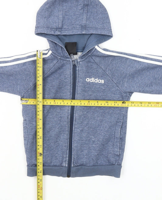 Adidas Boys Blue Full Zip Hoodie 2-3 Years Cotton Blend Sportswear