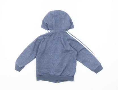Adidas Boys Blue Full Zip Hoodie 2-3 Years Cotton Blend Sportswear
