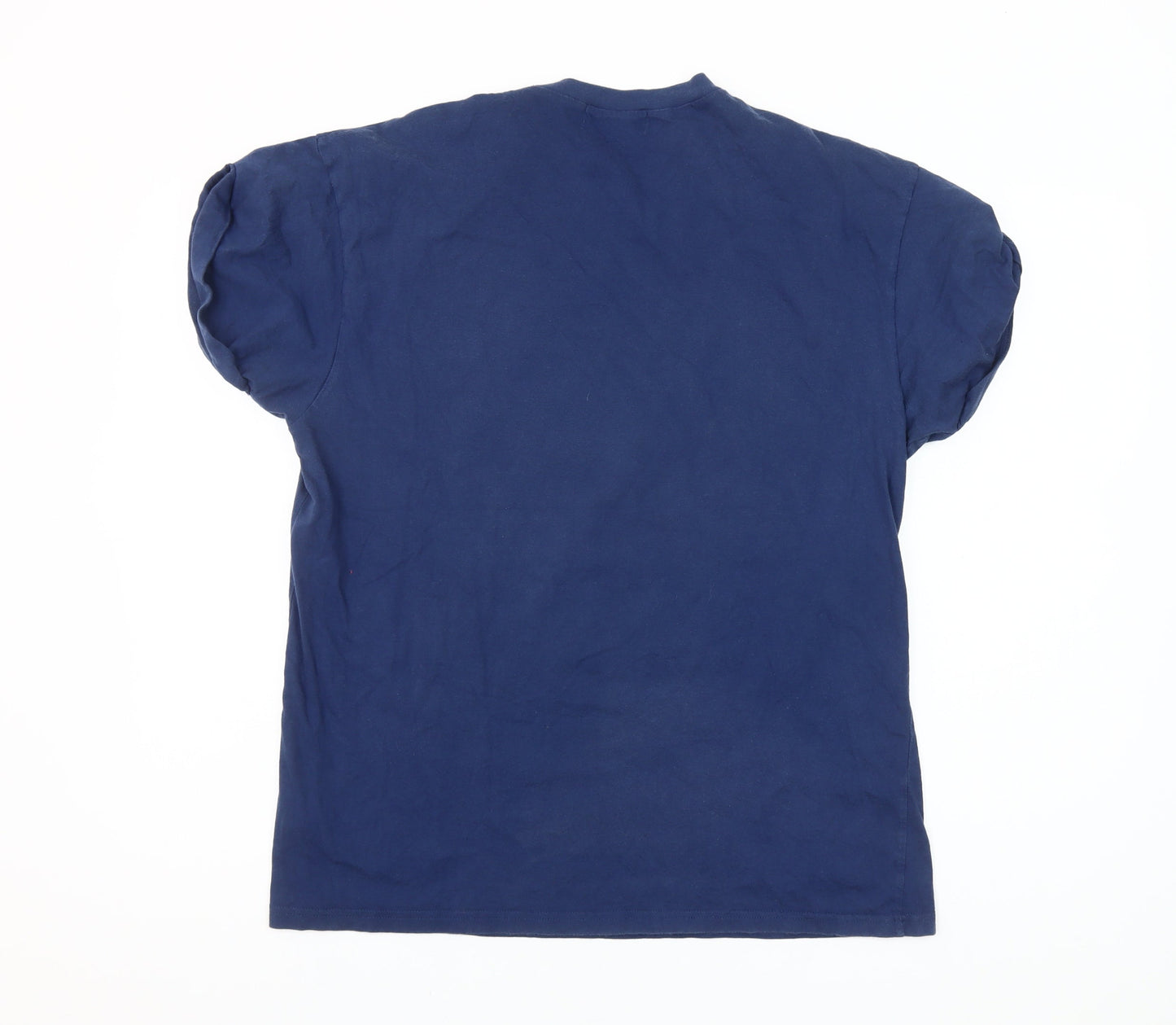 Topman Men's Blue Graphic Print Cotton Crew Neck T-Shirt Size L