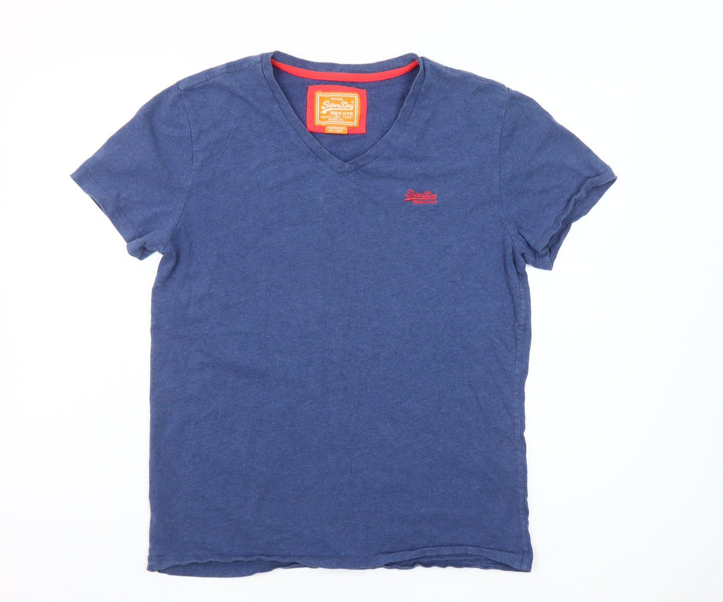 Superdry Men's Blue V-Neck Short Sleeve Cotton T-Shirt Size L