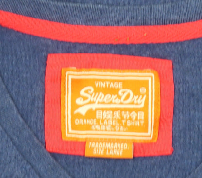 Superdry Men's Blue V-Neck Short Sleeve Cotton T-Shirt Size L