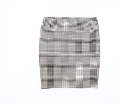 Stradivarius Women’s Grey Check Pencil Skirt L Knee Length Stretch