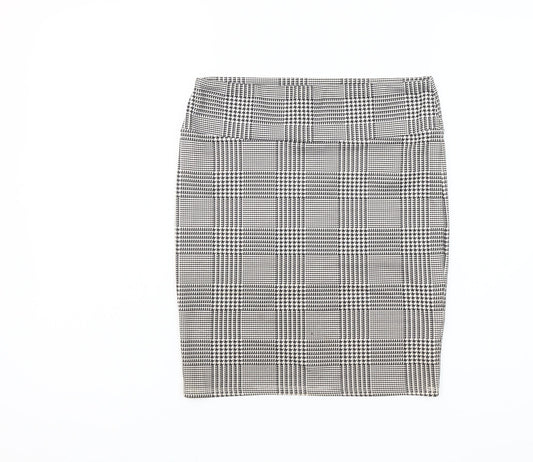 Stradivarius Women’s Grey Check Pencil Skirt L Knee Length Stretch