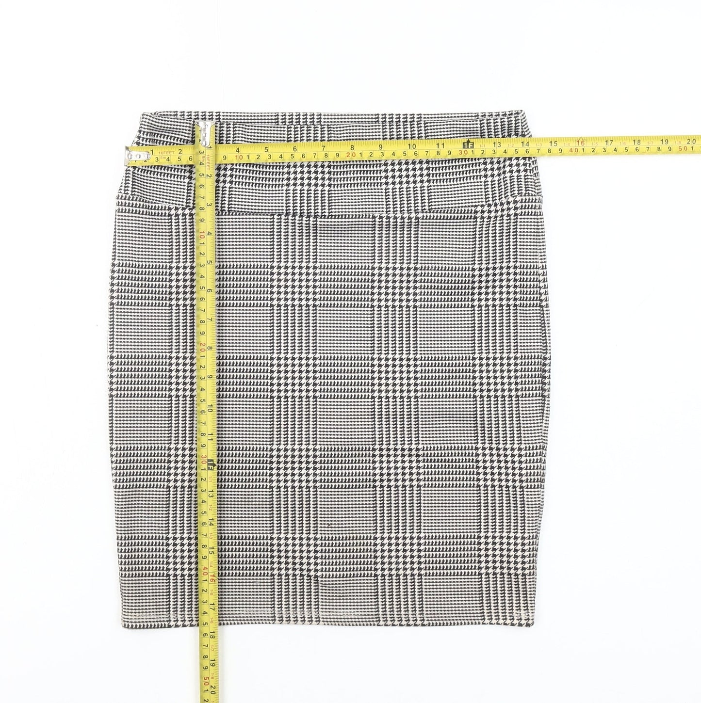 Stradivarius Women’s Grey Check Pencil Skirt L Knee Length Stretch