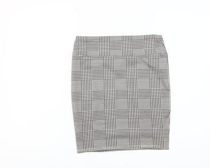 Stradivarius Women’s Grey Check Pencil Skirt L Knee Length Stretch