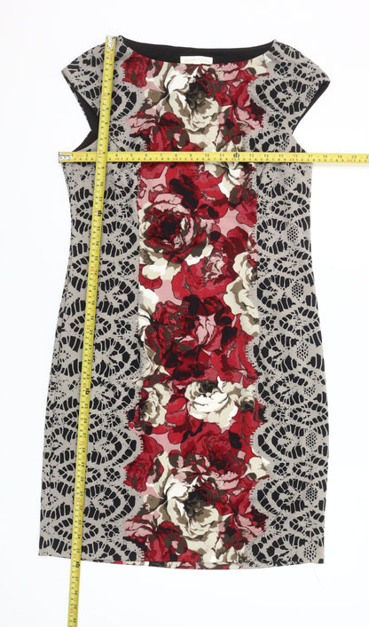 London Times Women's Red Floral Sheath Dress Size 16 Elegant Knee Length