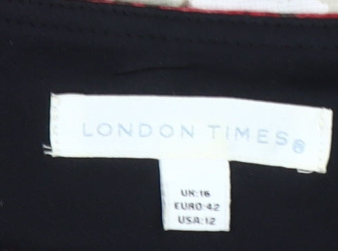 London Times Women's Red Floral Sheath Dress Size 16 Elegant Knee Length
