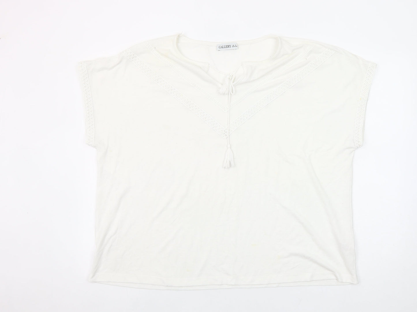 Gallery Women’s White XL Tunic Blouse with Tassel Tie Detail