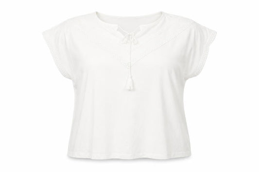 Front view of Gallery Women’s White XL Tunic Blouse with Tassel Tie Detail